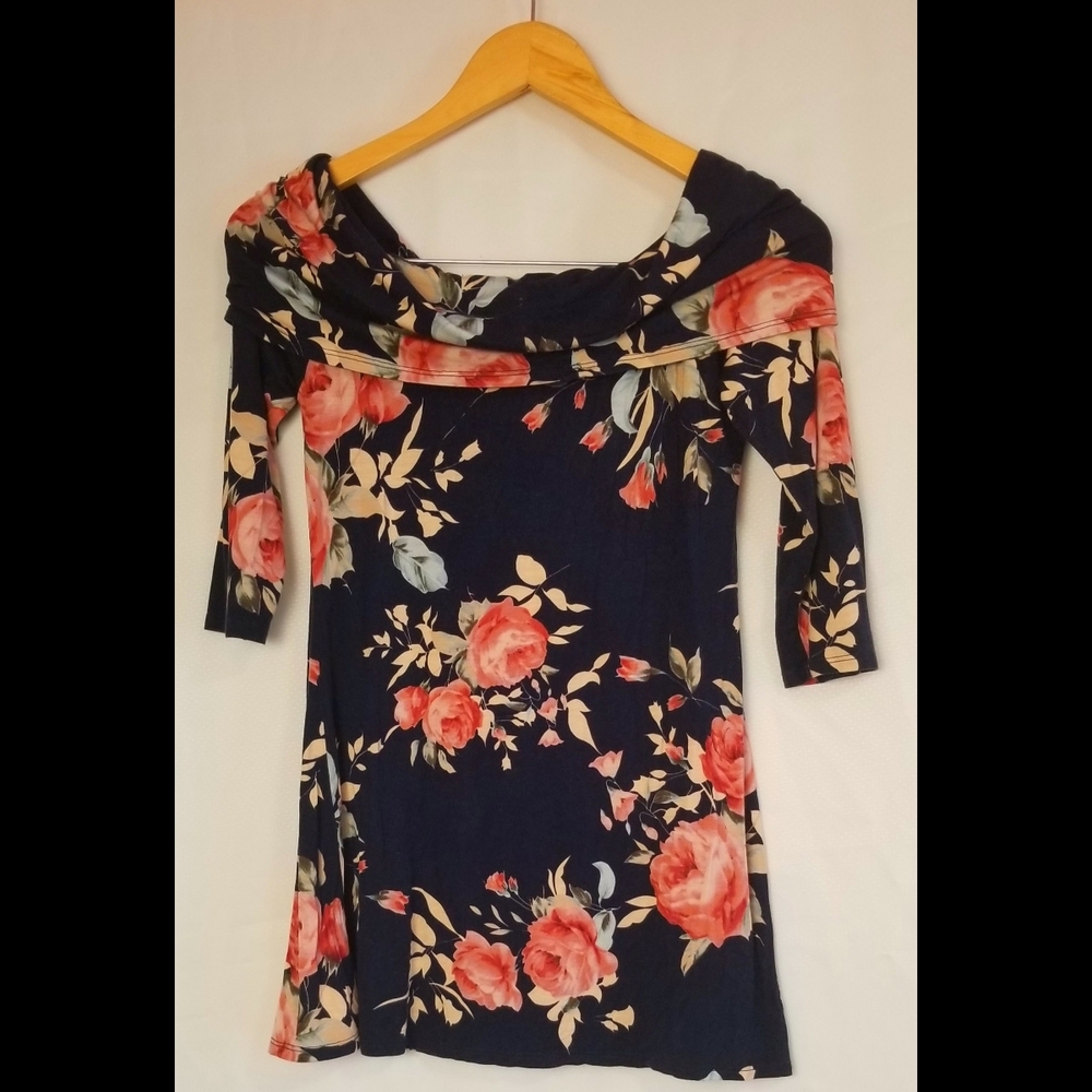 Pinkblush Navy Floral Off-Shoulder Maternity Blouse Size Small